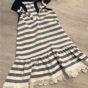 Ralph Lauren Navy & White Striped Lace-Trim Polo Dress
